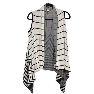 Merona Black White Striped Chevron Open Front Sleeveless Cardigan S